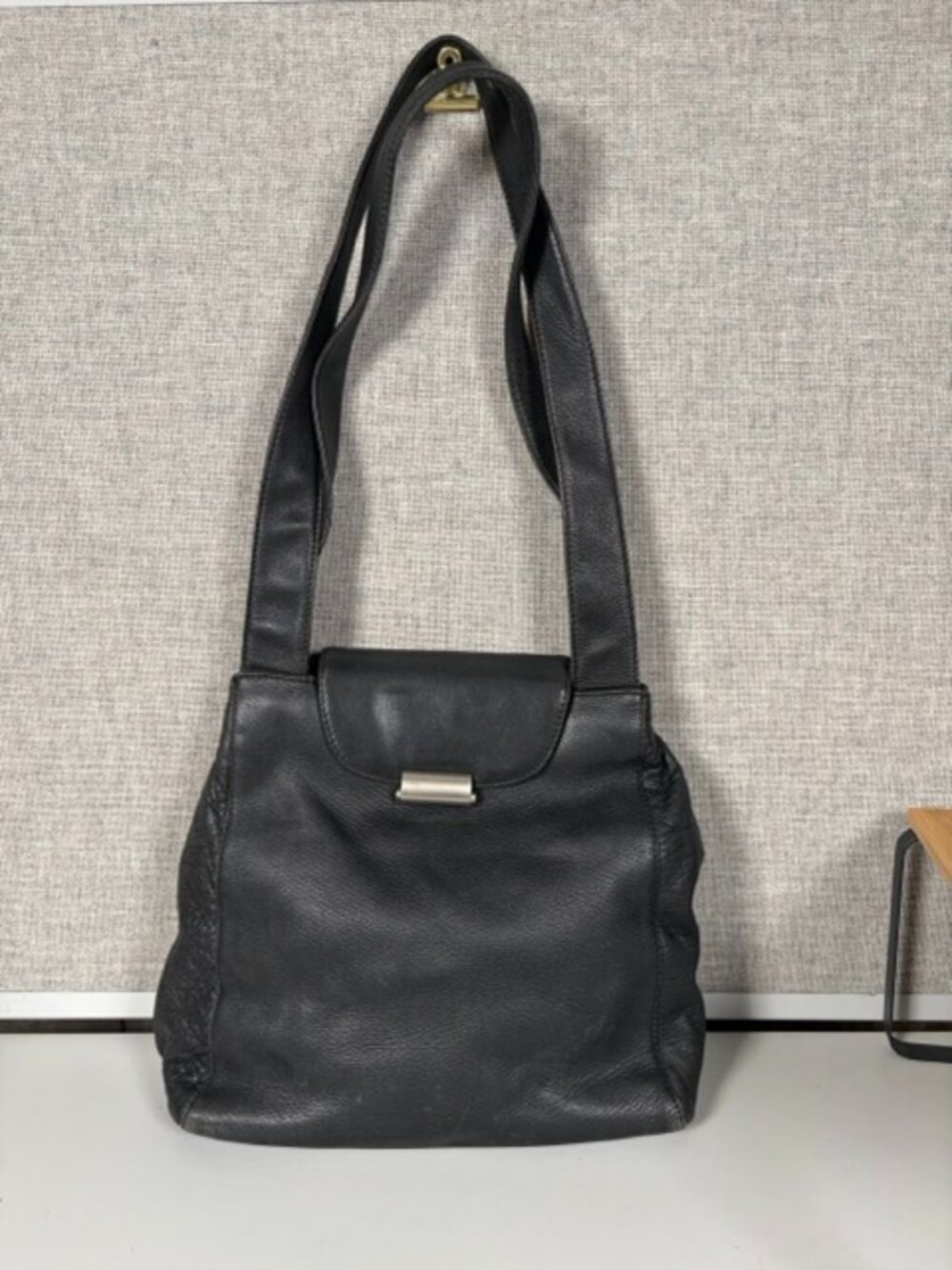 Simon Black Leather Shoulder Tote Bag